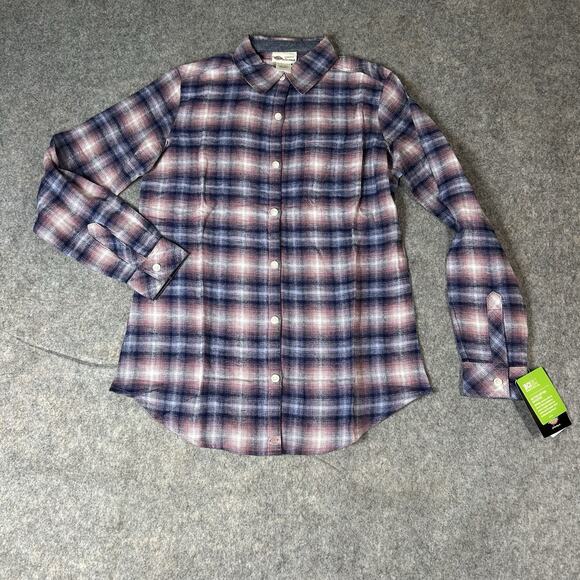 Dickies Shirt Women's Small Plaid Flannel Button Down Shirt Workwear Pink Blue - Picture 1 of 9